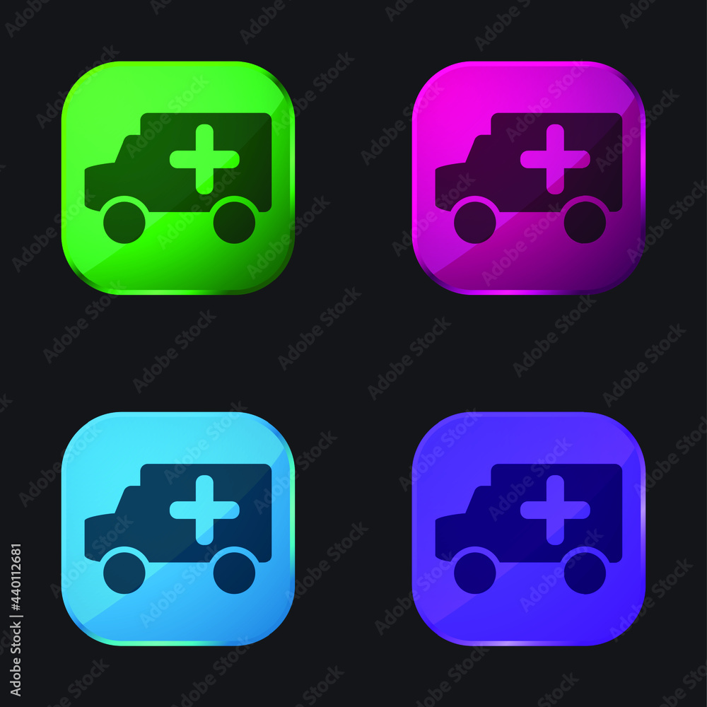 Ambulance four color glass button icon Ambulance four color glass button icon