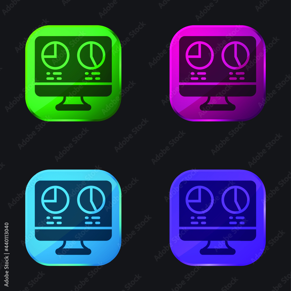 Analytics four color glass button icon Analytics four color glass button icon
