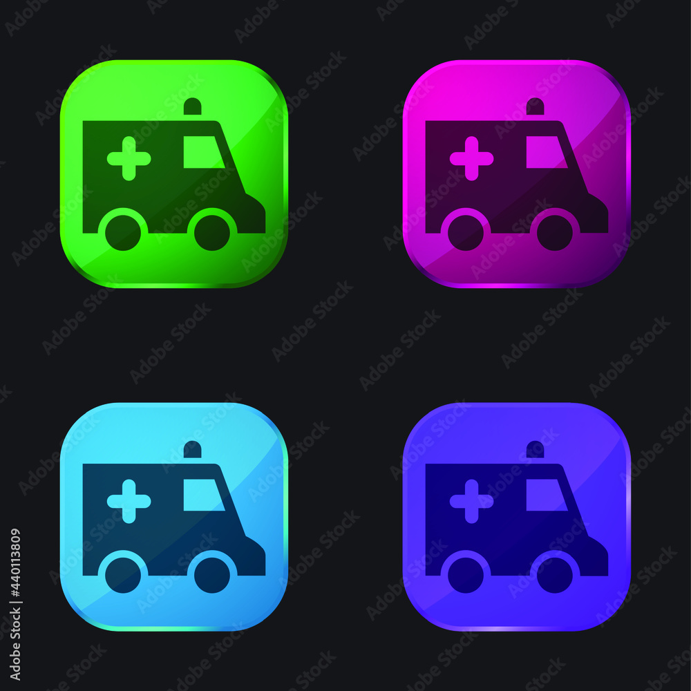 Ambulance four color glass button icon Ambulance four color glass button icon
