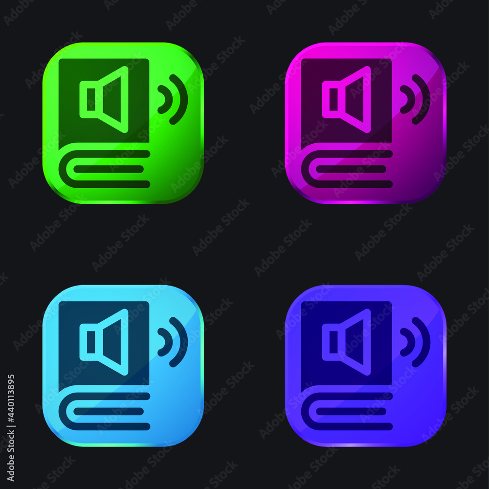 Audio Book four color glass button icon Audio Book four color glass button icon