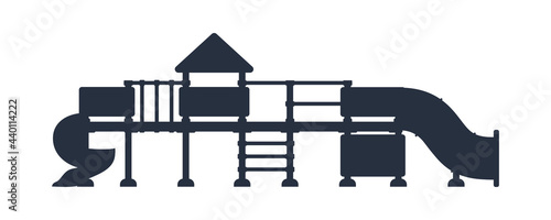 Kids playground equipment. City park with outdoor decor. Kids playground equipment