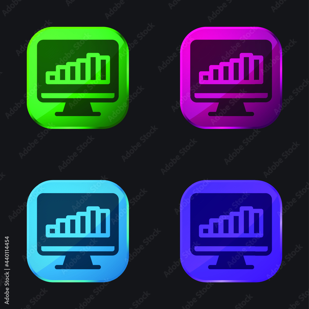 Bar Graph On Screen four color glass button icon Bar Graph On Screen four color glass button icon
