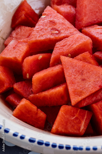 Pieces of tasty red watermelon on a plate
