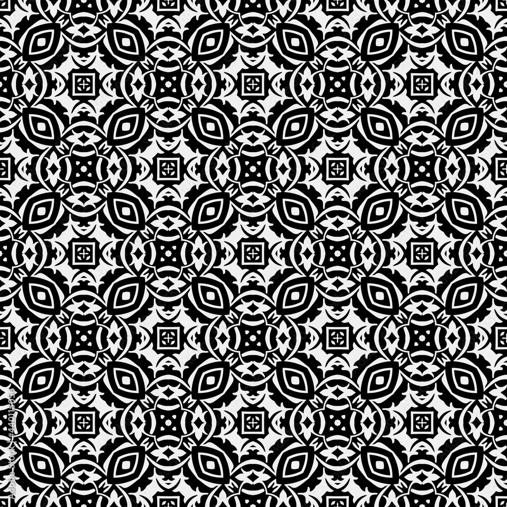 Fototapeta premium floral seamless pattern background.Geometric ornament for wallpapers and backgrounds. Black and white pattern.