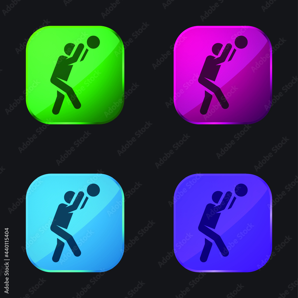 Basketball Player four color glass button icon Basketball Player four color glass button icon