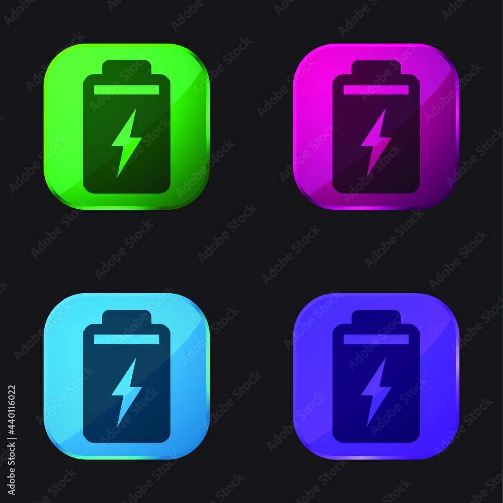 Battery four color glass button icon Battery four color glass button icon