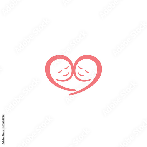 Twin Baby and Heart logo or icon design