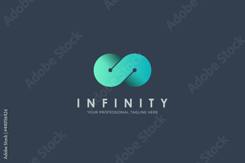 Green and Blue Motion Infinity Logo isolated on Dark Background. Usable for Business and Technology Logos. Vector Logo Design Template Element.
