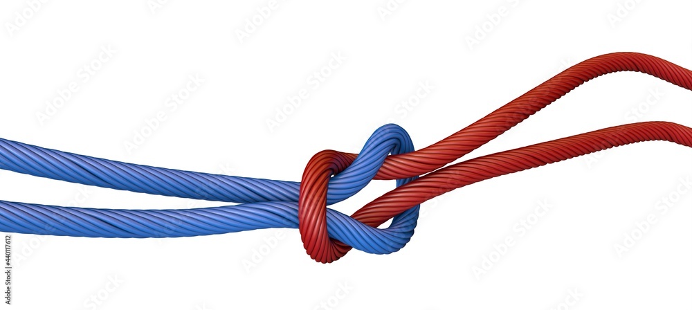 ropes tied together on background, space for text. Unity concept 3d ropes tied together on background, space for text. Unity concept 3d