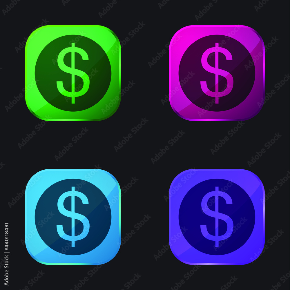 Big Dollar Coin four color glass button icon Big Dollar Coin four color glass button icon