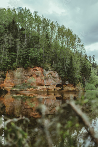 Vertical shot of the Gauja River and nature of Ligatne in Litva photo