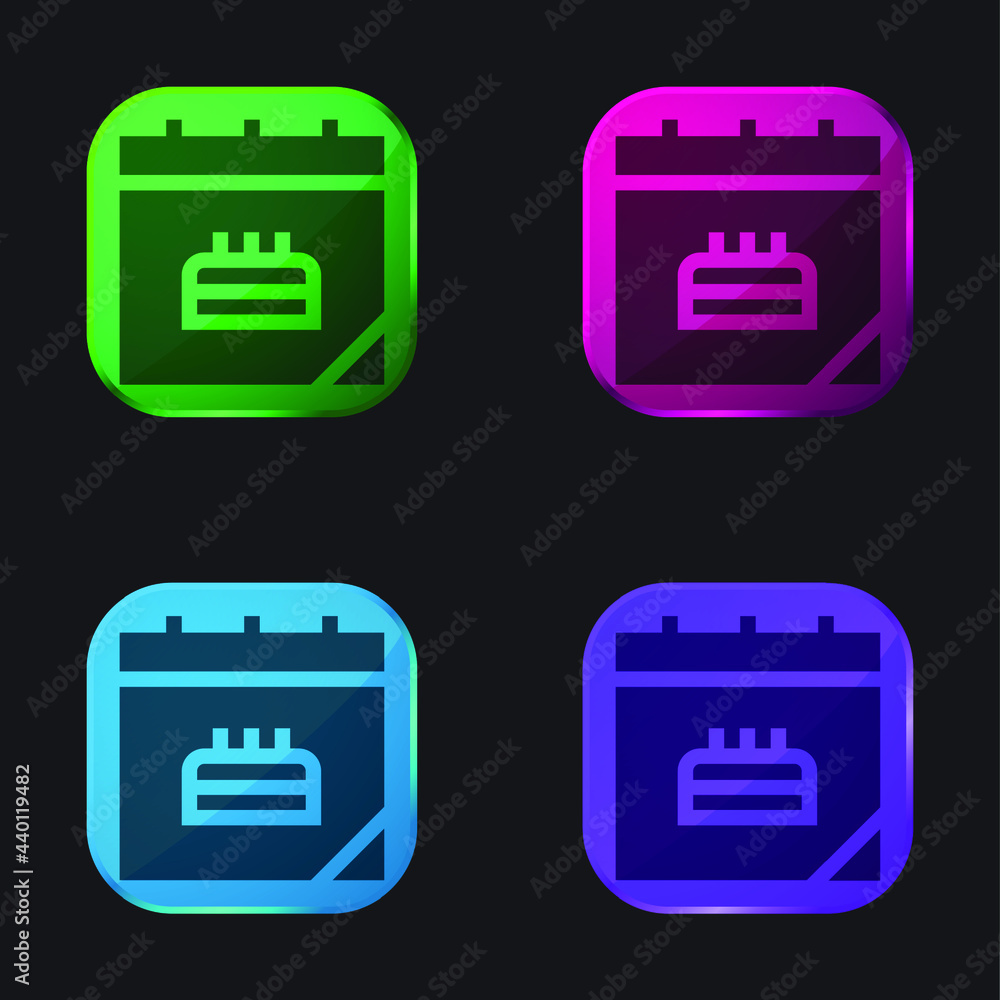 Birthday Date four color glass button icon Birthday Date four color glass button icon