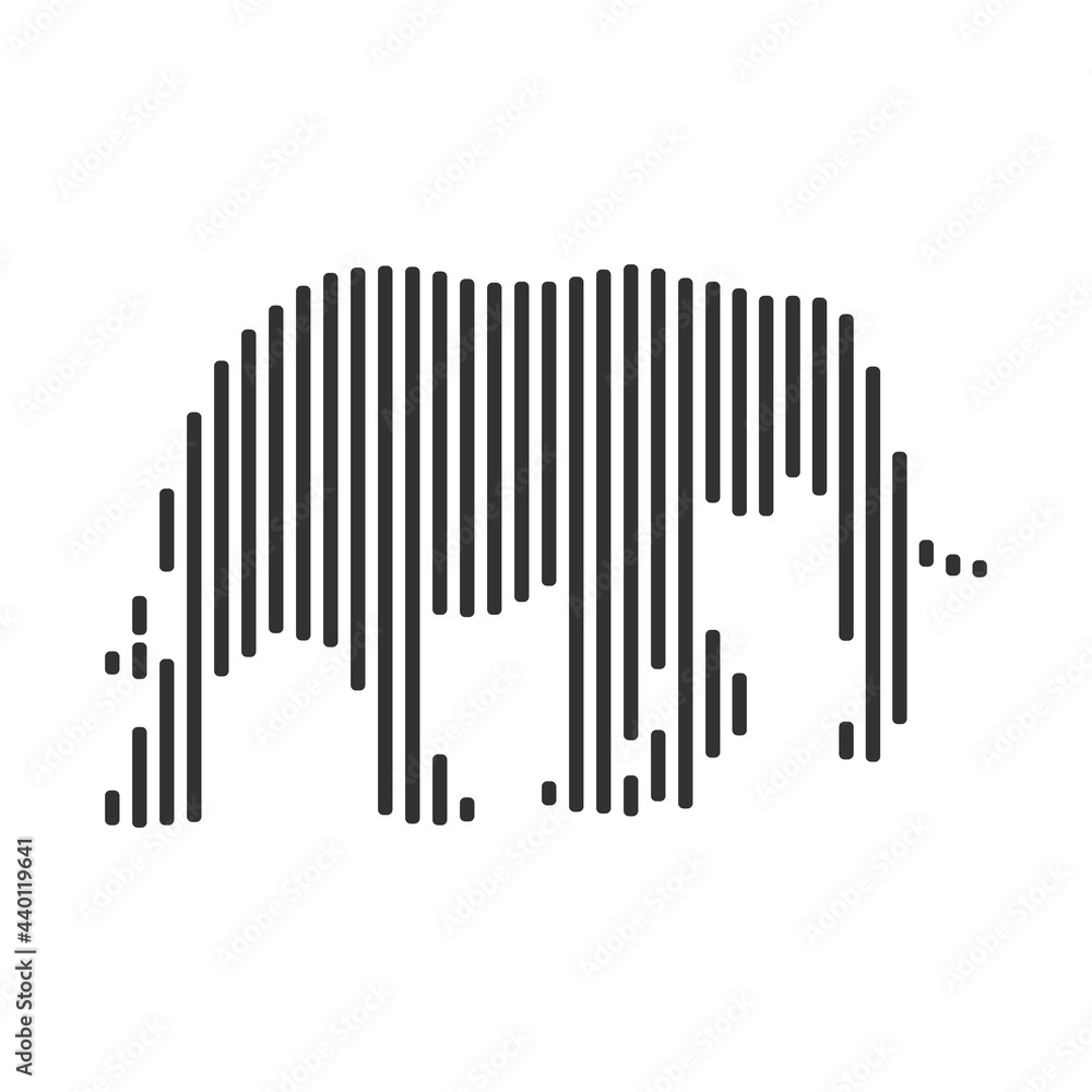 Elephant black barcode line icon vector on white background.