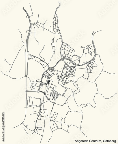 Black simple detailed street roads map on vintage beige background of the quarter Angereds Centrum district of Gothenburg, Sweden © Momcilo