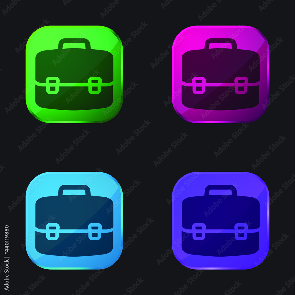 Briefcase four color glass button icon Briefcase four color glass button icon