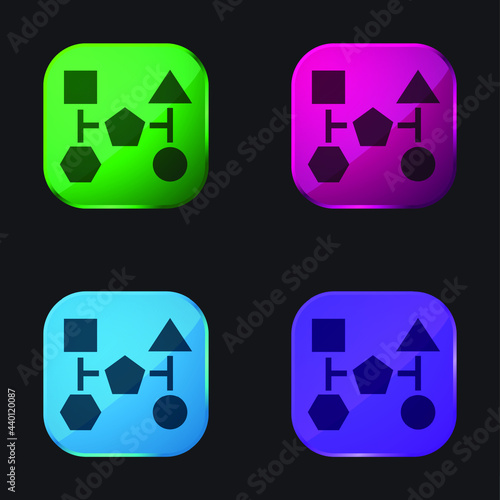Block Schemes Of Black Shapes four color glass button icon