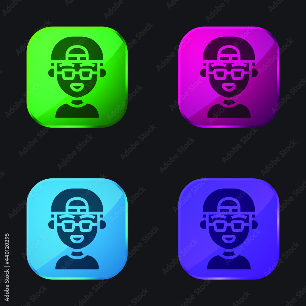 Boy four color glass button icon Boy four color glass button icon
