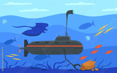 фотографія Submarine surrounded by marine life