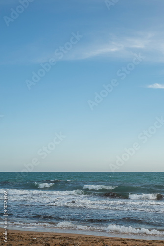 Seascape. Natural background. The sea with waves in daylight.