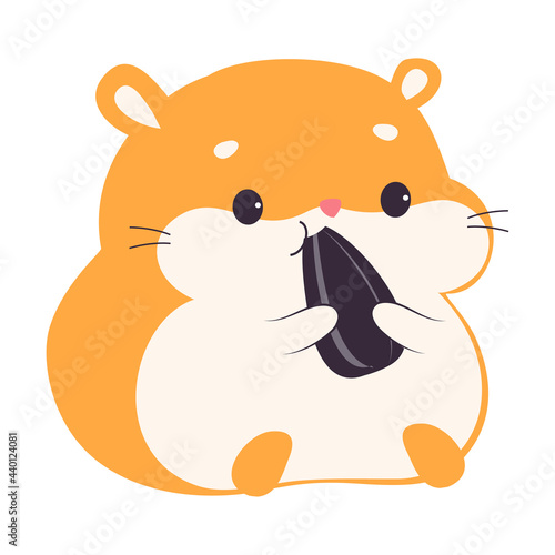 Cute Hamster Eating Sunflower Seed, Adorable Red Pet Animal Character Cartoon Vector Illustration