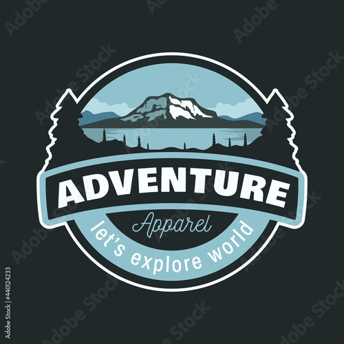 Adventures outdoor mountain and lake sea environtment, National park badge patch  emblem vintage logo illustration