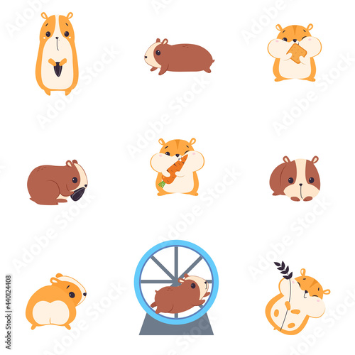 Cute Hamsters Set, Adorable Funny Red Pet Animals Cartoon Vector Illustration