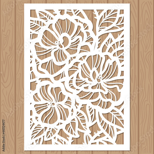 Laser cutting template. Wedding invitations or cards with floral ornament. Vector