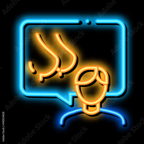human speak about boobs neon light sign vector. Glowing bright icon human speak about boobs sign. transparent symbol illustration