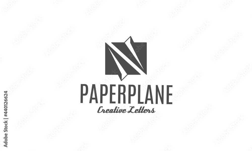 Letter N logo design template from negative space paper airplane icon Letter N logo design template from negative space paper airplane icon