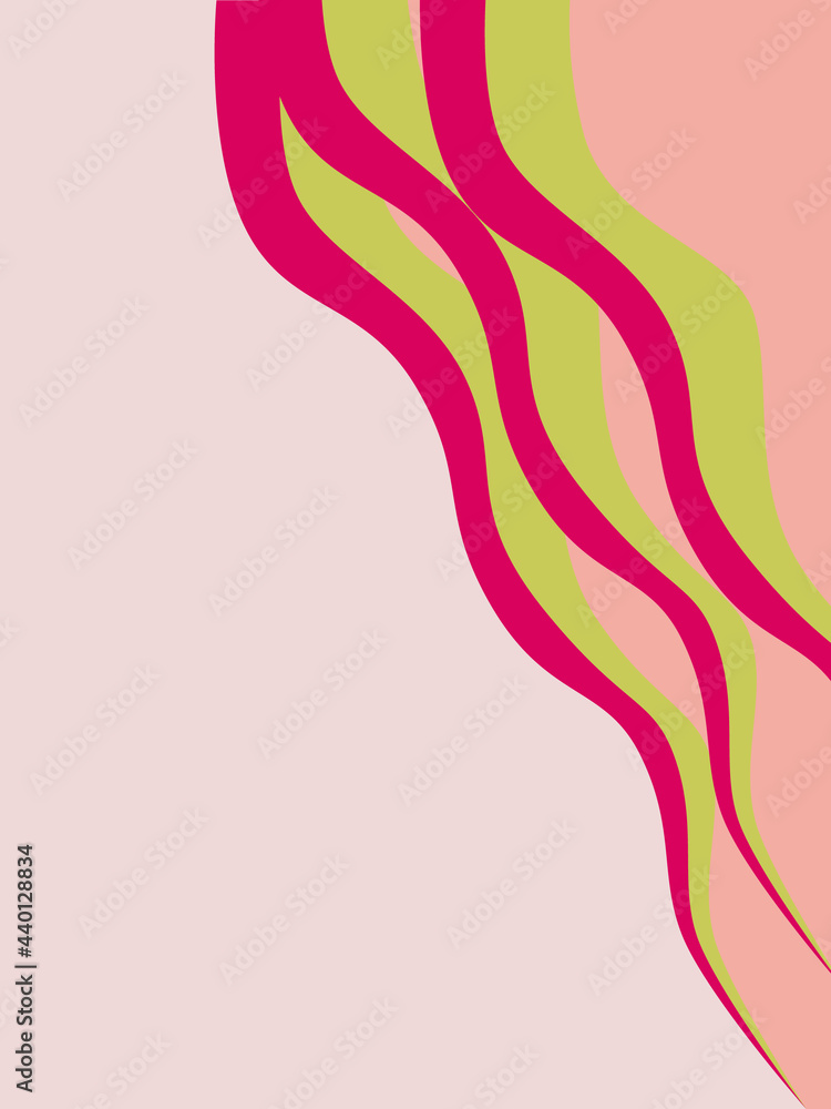 Vector pastel pink background with summer trend bright red and green waves. Abstract minimal Geometric shape backdrop. Copy space. Flower garden palette for beauty template, flyer, banner, card, ads. Vector pastel pink background with summer trend bright red and green waves. Abstract minimal Geometric shape backdrop. Copy space. Flower garden palette for beauty template, flyer, banner, card, ads.