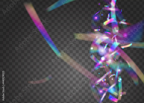 Birthday Tinsel. Falling Confetti. Shiny Celebrate Sunlight. Pink Laser Texture. Iridescent Background. Party Burst. Webpunk Foil. Holiday Art. Blue Birthday Tinsel