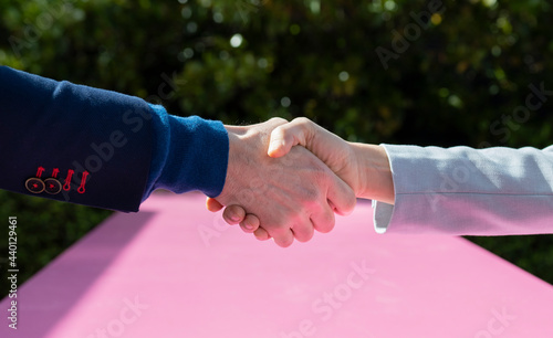 Businesswoman doing handshake with customer photo