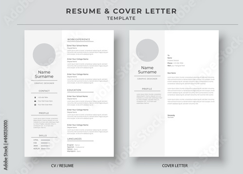 Resume and Cover Letter template, Minimalist resume, Cv professional jobs resumes