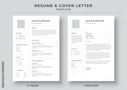 Resume and Cover Letter template, Minimalist resume, Cv professional jobs resumes photo