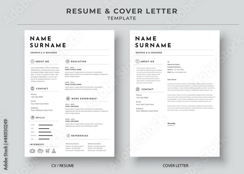 Resume and Cover Letter template, Minimalist resume, Cv professional jobs resumes