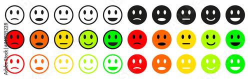 Happy smiley, funny smile, scared and sad emoticon, for sites and applications smiley icons. Smiley icon set. Vector illustration.