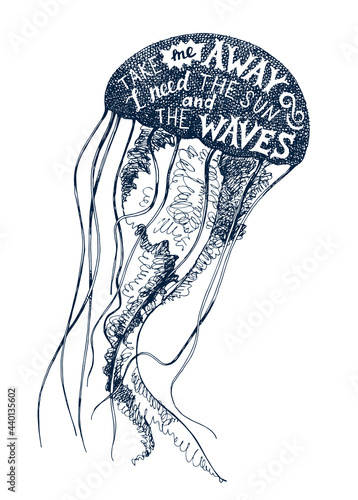 Hand drawn lettering in jellyfish silhouette