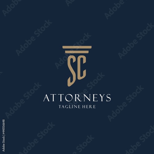 SC initial monogram logo for law office, lawyer, advocate with pillar style