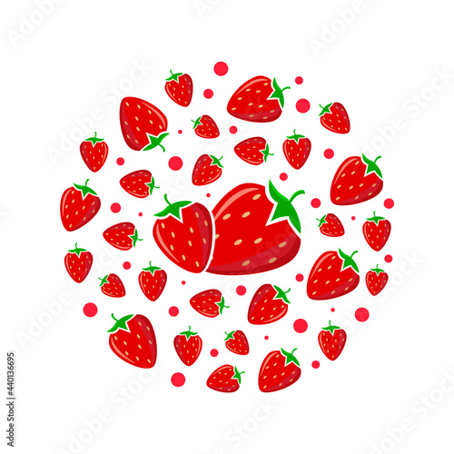 Circle pattern with red strawberry. Bright design for printing on plates.