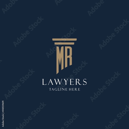 MR initial monogram logo for law office, lawyer, advocate with pillar style