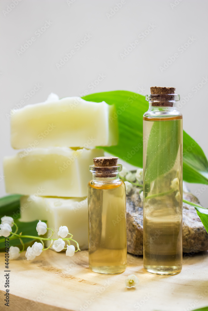 extract of May lily of the valley oil with plant and flower. Natural soap from scratch, handmade. extract of May lily of the valley oil with plant and flower. Natural soap from scratch, handmade.
