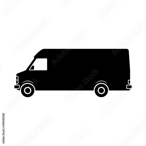 Van icon. Low-tonnage truck. Freight minibus. Black silhouette. Side view. Vector simple flat graphic illustration. The isolated object on a white background. Isolate.