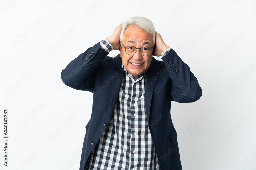 Middle age Brazilian man isolated on white background doing nervous gesture Middle age Brazilian man isolated on white background doing nervous gesture