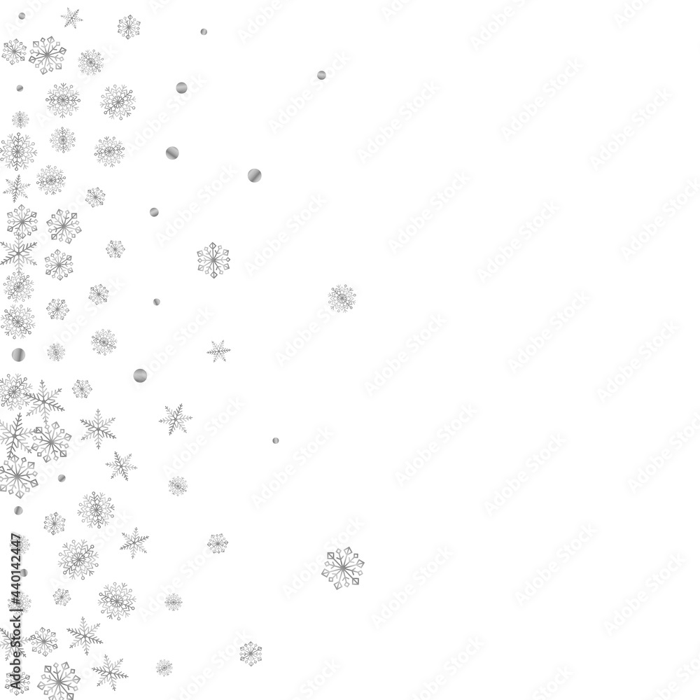Fototapeta premium Grey Snow Background White Vector. Dot Transparent Card. Silver Snowflake Crystal. Luminous Fall Pattern.
