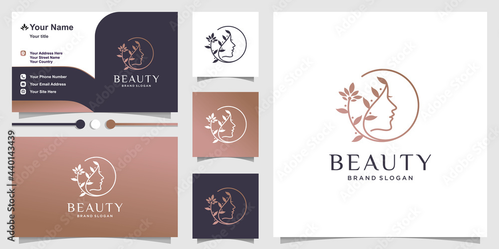 Naklejka premium Woman beauty logo template with creative line art concept, cosmetics, natural, spa Premium Vector