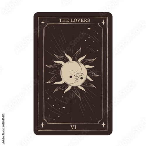 The Lovers. Magic occult tarot card in vintage style. Engraving vector illustration. Hand drawn witchcraft card isolated on white background  photo