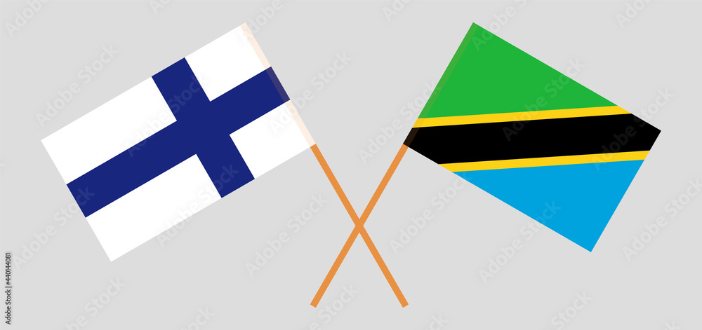 Crossed flags of Finland and Tanzania. Official colors. Correct proportion