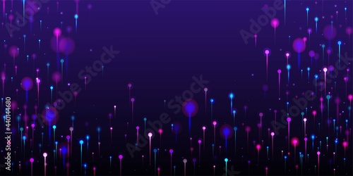 Blue Pink Purple Abstract Wallpaper. Artificial Intelligence Big Data Internet Futuristic Background. Vivid Light Pins Elements. Network Scientific Banner. Social Science Fiber Optics Light Pins.