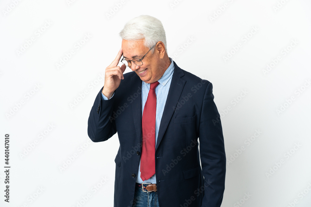 Middle age Brazilian business man isolated on white background laughing Middle age Brazilian business man isolated on white background laughing