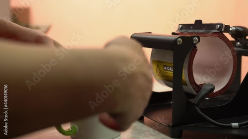 Modern printing press machine and ceramic mug